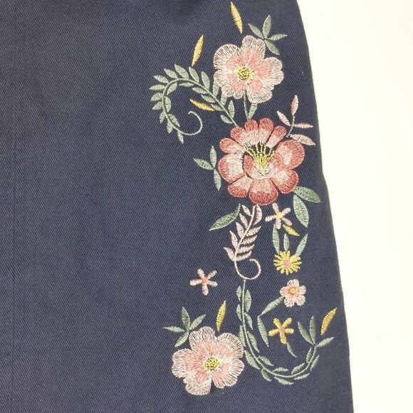 Mi Ami Women's Bohemian Floral  Embroidered 100% Cotton Navy Mini Skirt EUC - Picture 4 of 13